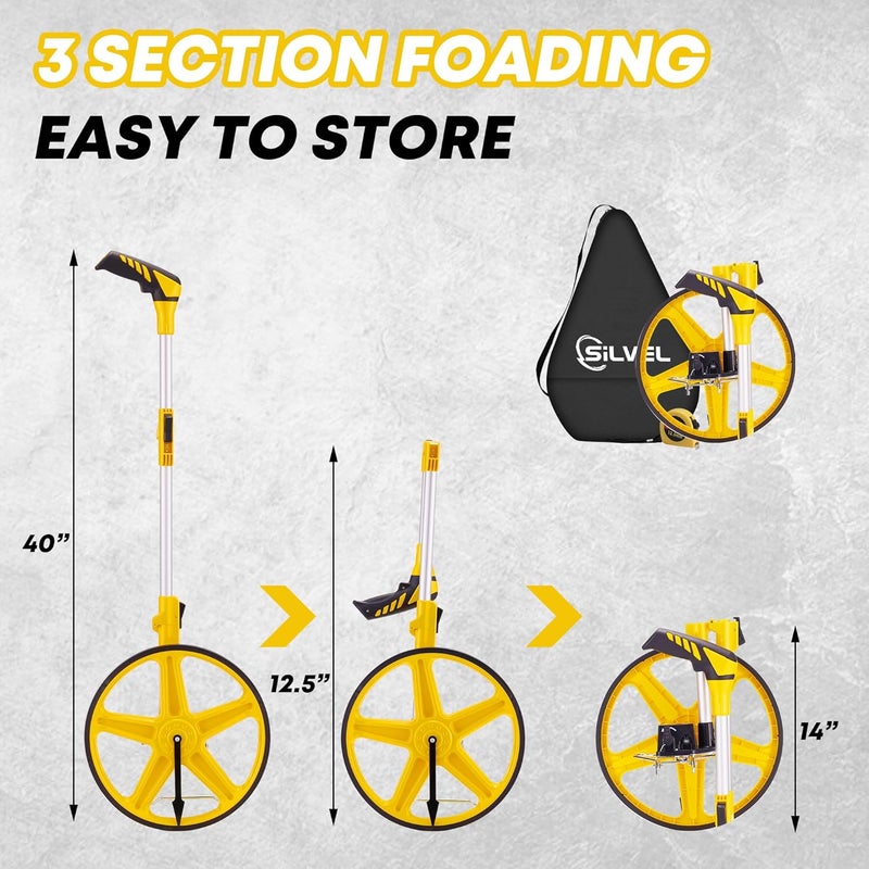 SILVEL 12 Inch Measuring Wheel, MAX9999FT Measuring Wheel in Feet and Inches, One key to Zero Rolling Tape Measuring Wheels, yellow - Image 4